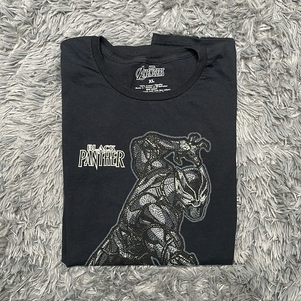 Avengers Black Panther Black Embroidered Short Sleeve Tee T Shirt Size XL